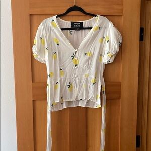 Modcloth White Blouse with Lemon Print
